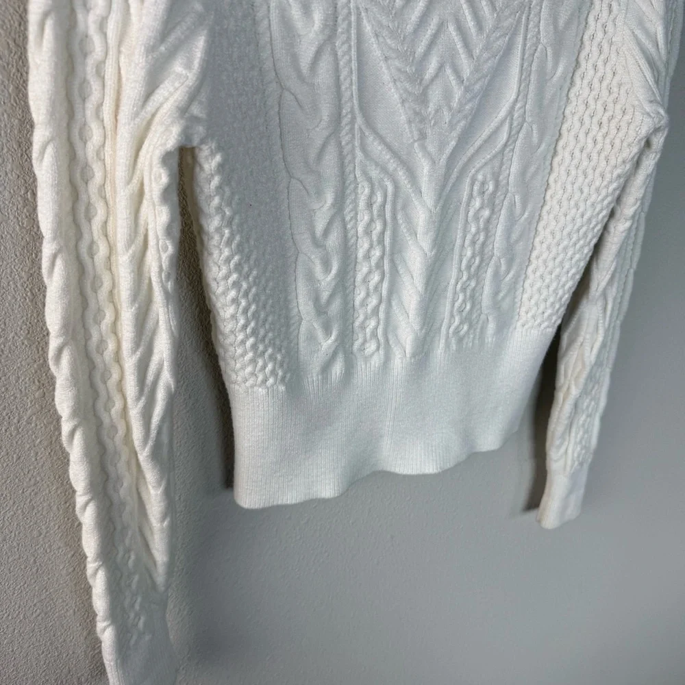 Favorite Daughter Esther Cable Knit Crop Crewneck Sweater Ivory Women’s Small
